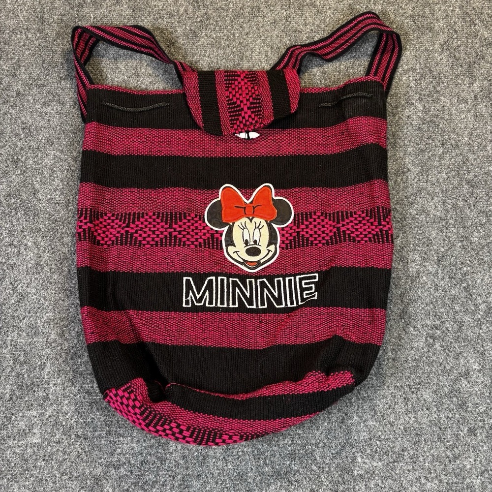 Disney‎ Minnie Mouse Backpack Kids Medium Pink Black Woven Boho Striped Bag